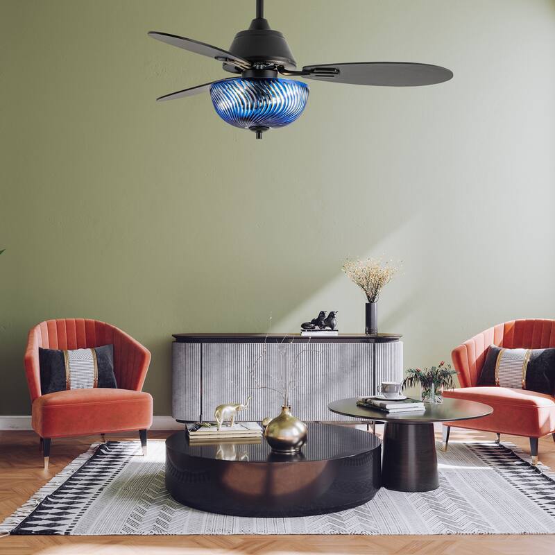 Coco River of Goods 3-blade 42-inch Glam Indoor Ceiling Fan with Amber Hand-Cut Glass Shade and Remote Control