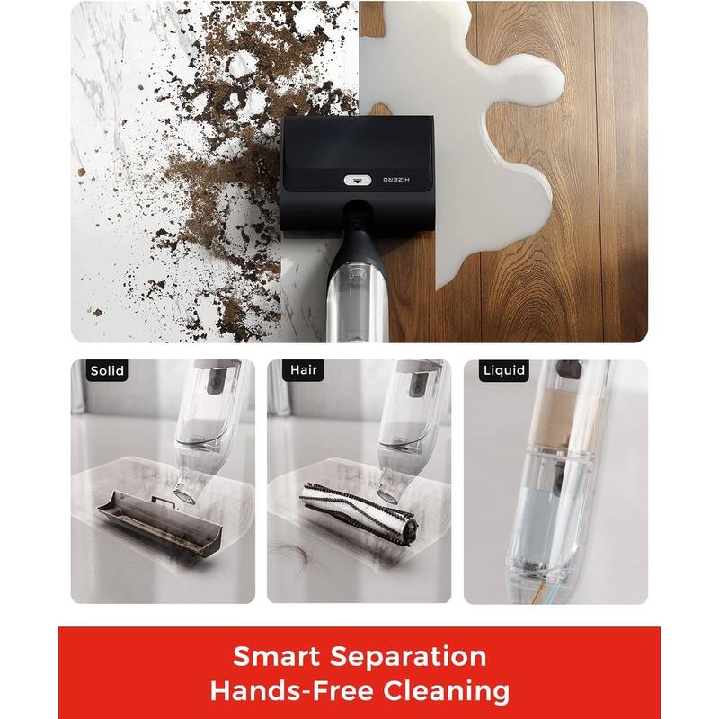 HIZERO F300 Cordless Hard Floor Cleaner, Smart Electric All-in-One Wet Dry Mop with Self-Cleaning, 60min Runtime, No-Suction