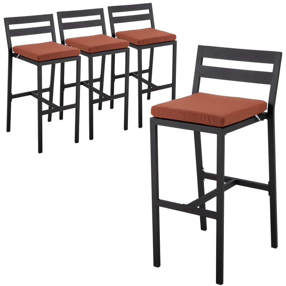 Patio Modern Outdoor Bar Stool with Open Back Design and Powder Coated Aluminum Frame for Patio, Garden or Deck (Set of 4)