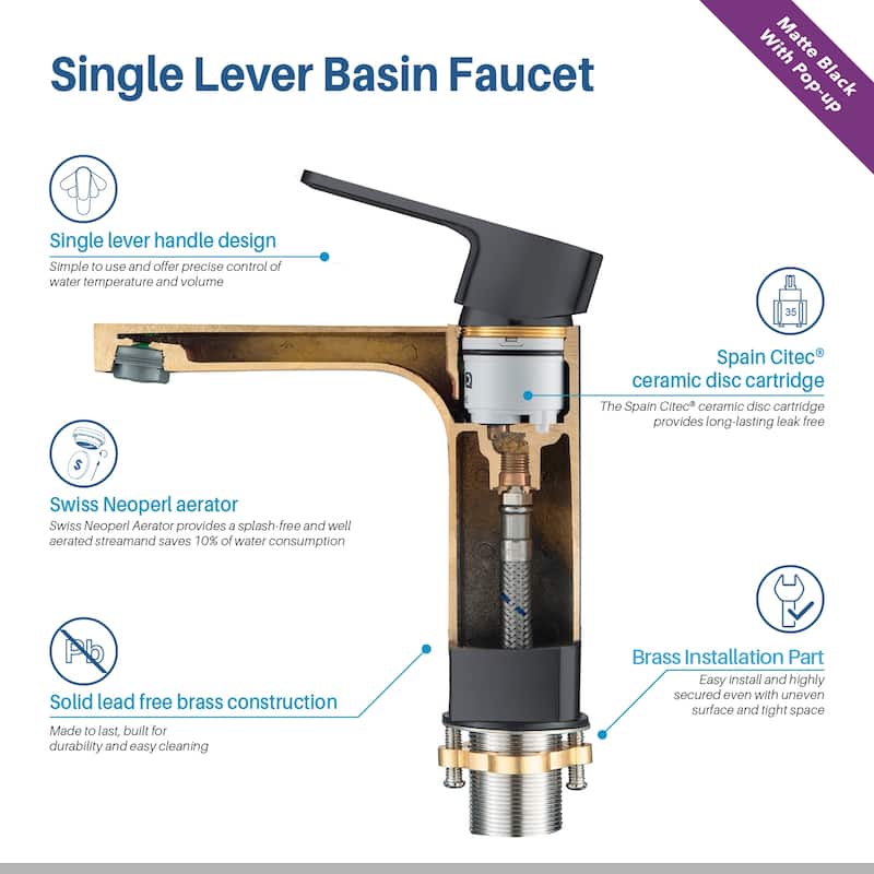 Solid Brass Lead-free Single-handle High Arc Bathroom Faucet