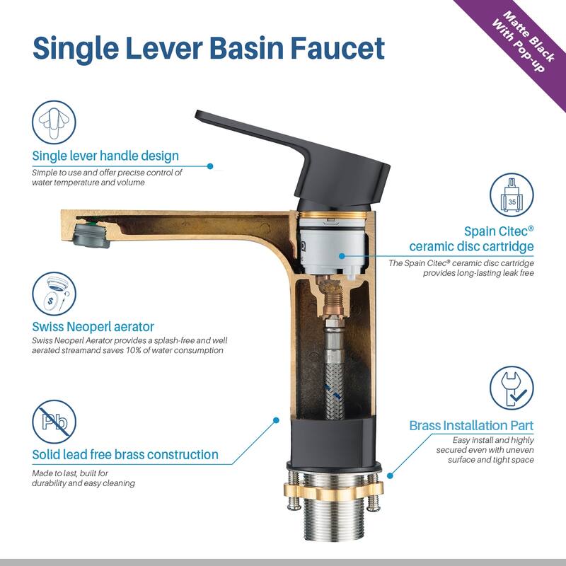 Solid Brass Lead-free Single-handle High Arc Bathroom Faucet