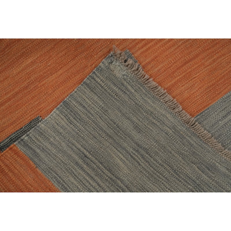 Hand Woven Oriental 100% Wool Carpet Southwestern Modern Greys & Charcoal Kilim Runner Rug - 11' 7'' X 2' 8''