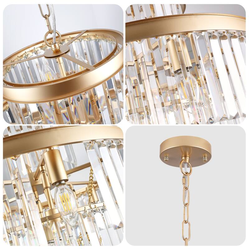 24" Luxury Crystal Chandelier with Black Finish - Elegant 15-Light 5 Tier Pendant Light Fixture for Living Room, Dining Room