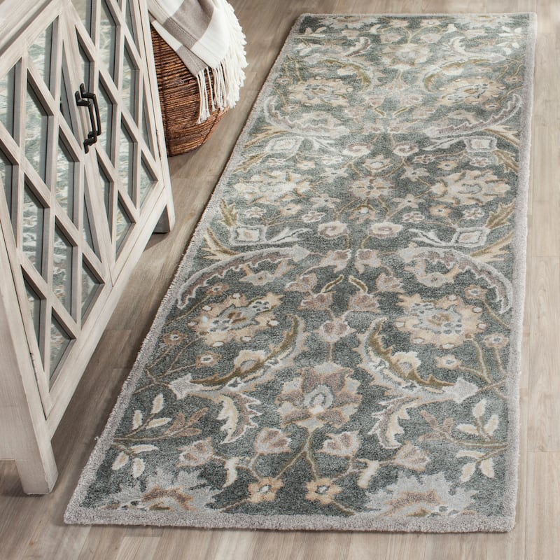 SAFAVIEH Handmade Bella Faith Modern Floral Wool Rug - 2'3" x 7' Runner - Grey/Multi - Runner