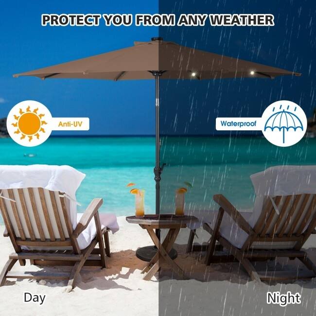 10FT Patio Solar Umbrella LED Patio Market Steel Tilt With Crank Outdoor New