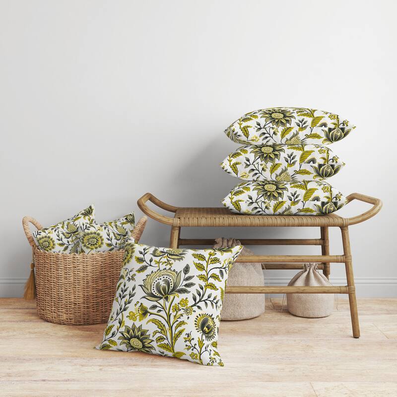 Sanganeri Block Print Faux Suede Reversible Throw Pillow Olive and Green