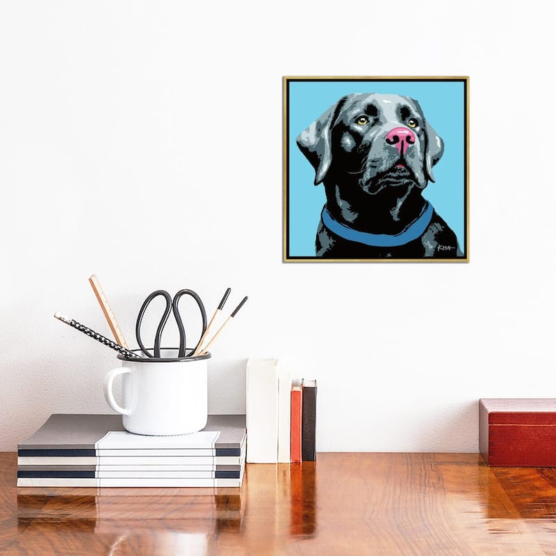 iCanvas "Black Lab Blue Woofhol" by Gretchen Kish Serrano Framed Canvas Print