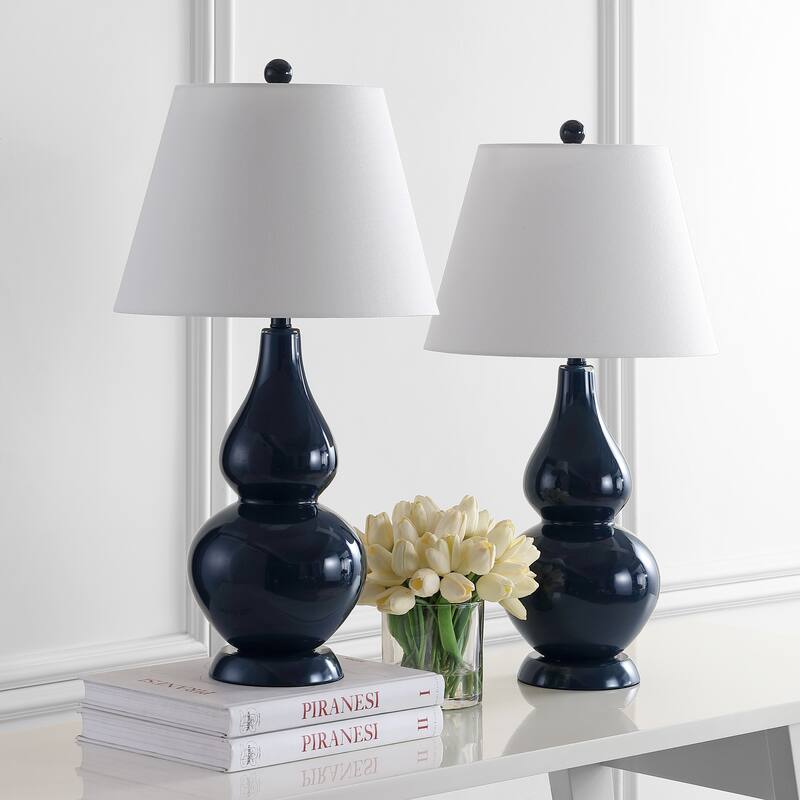 SAFAVIEH Lighting 27-inch Cybil Double Gourd Navy Table Lamp (Set of 2) - 14"x14"x26"