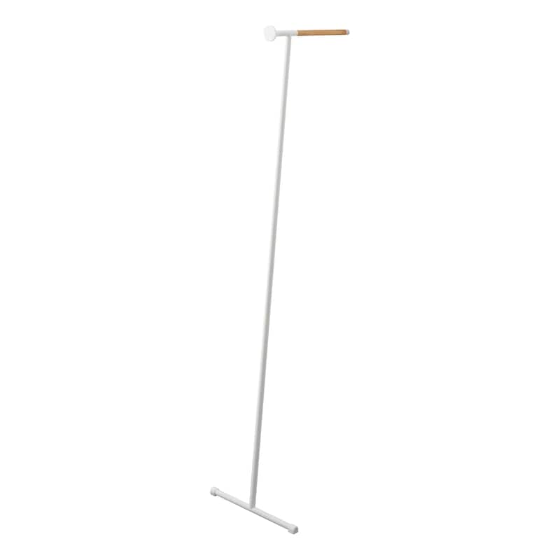 Yamazaki Home Leaning Clothes Hanger, Steel and Wood, Holds 12 lbs - L 18.5 x W 15.16 x H 63.78 inches - White
