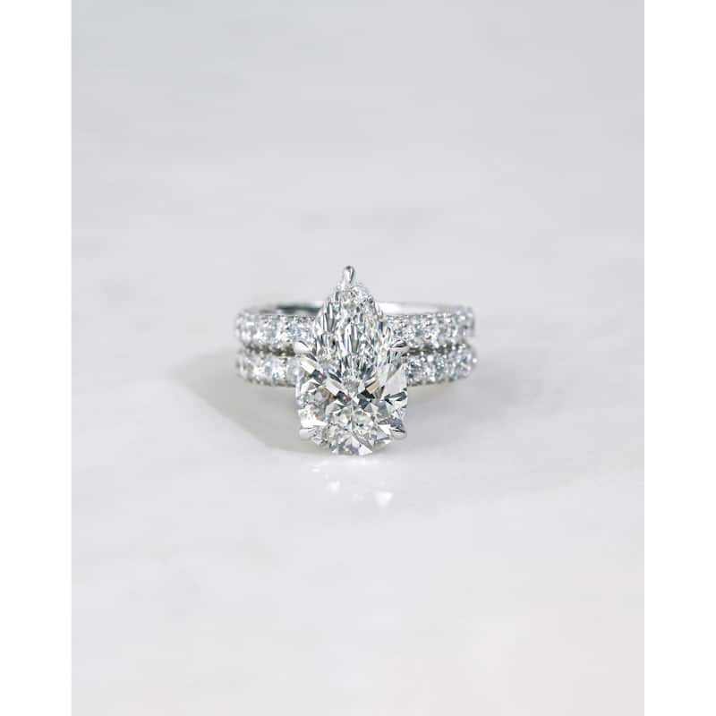 Kobelli 9.5 Carats Lab Grown Diamond Certified 14k Solid Gold Bold Pear-cut Micro Pavé Beckham 2pc Bridal Set (EF/VS)