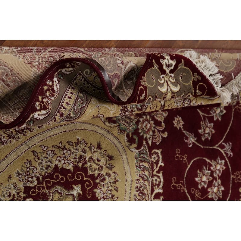 Burgundy Red Aubusson Turkish Rug Machine Made Carpet - 6'7" x 9'9"
