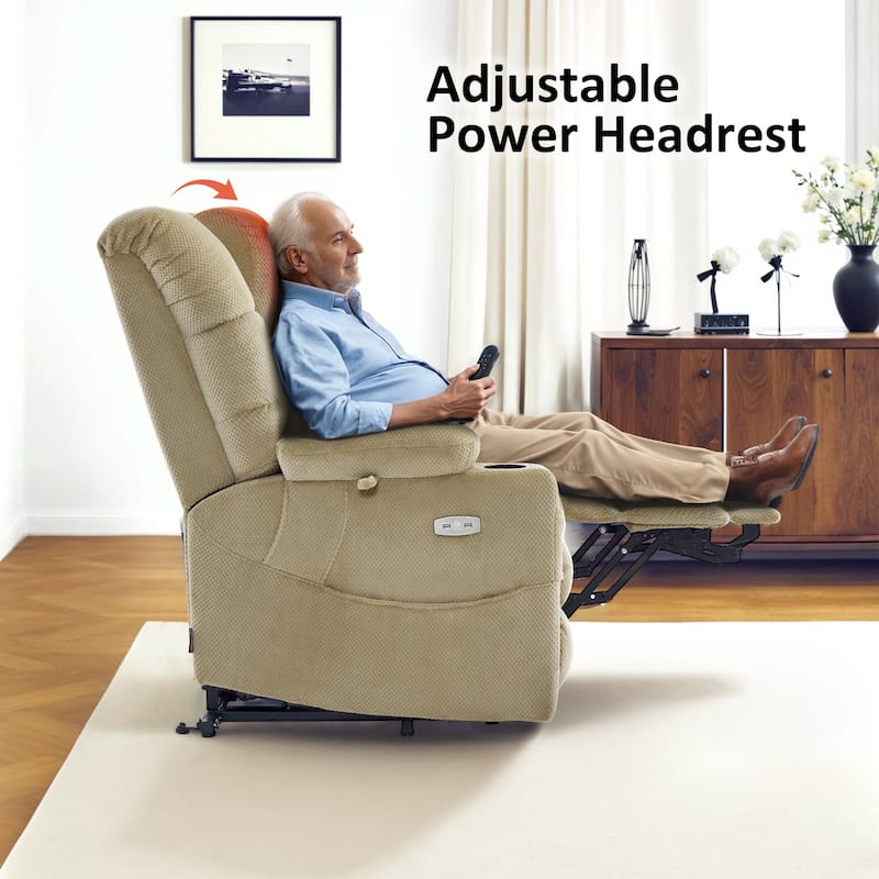 MCombo Large Dual Motor Power Lift Recliner Chair with Massage and Dual Heating for Elderly People, Faux Leather