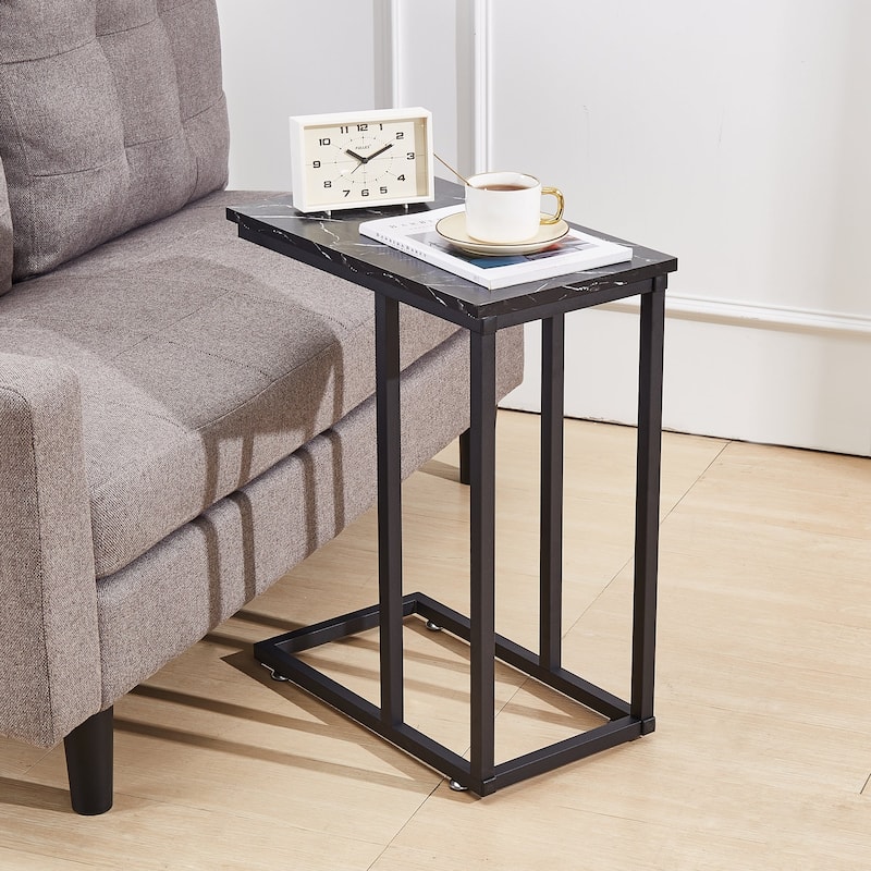 Javlergo C-Shaped Side Table, Small End Table with Metal Frame
