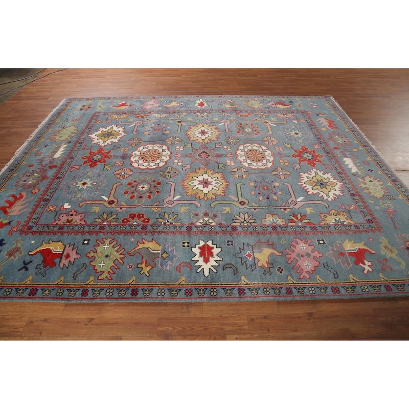 Blue Oushak Indian Area Rug Hand-Knotted Wool Carpet - 8'0"x 9'9"