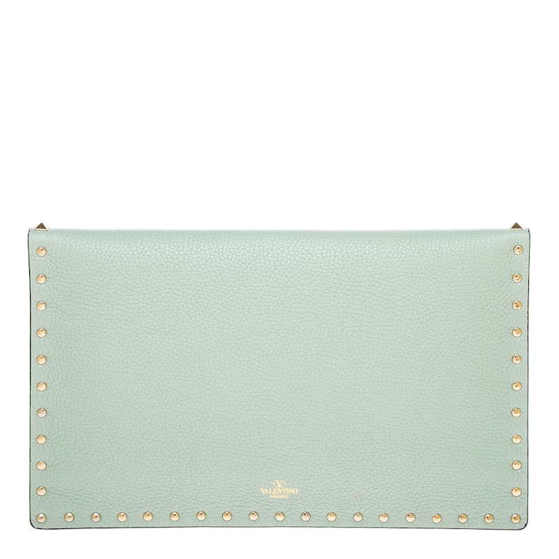 Valentino Rockstud Grainy Calfskin Envelope Pouch - Grey