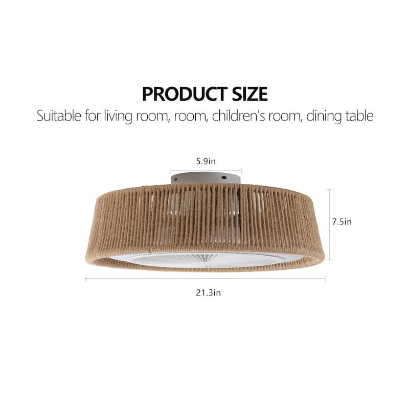 21" Bohemian Braided Ceiling Fan Light, Silent Remote Control with Timing Function, Adjustable Color Temperature