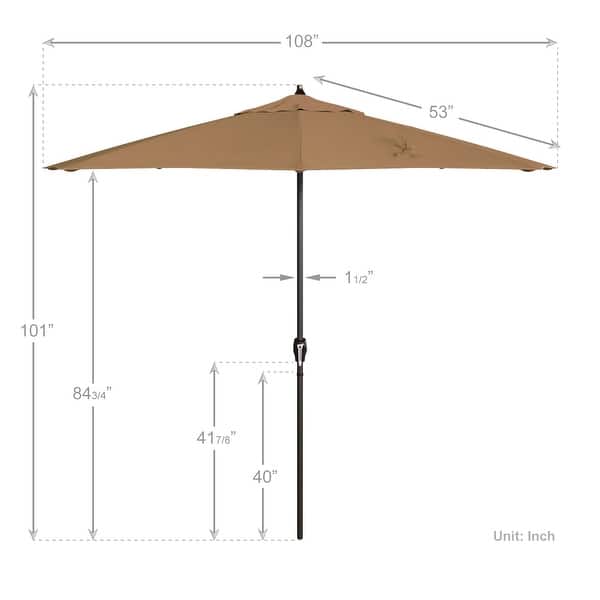 dimension image slide 26 of 29, North Bend 9-foot Round Auto-tilt, Bronze Finish, Sunbrella Patio Umbrella by Havenside Home