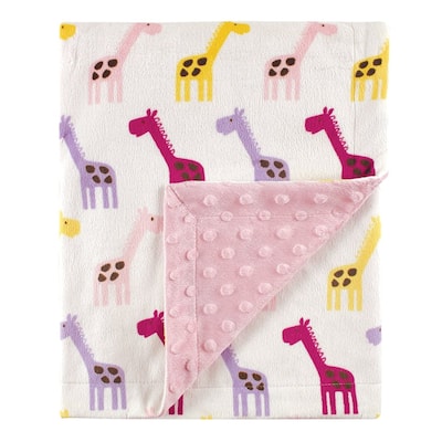 Printed Mink Blanket with Dotted Backing, Pink Giraffe