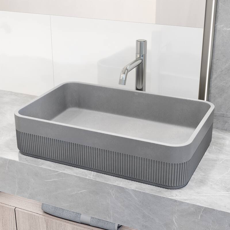 Vigo VGT2103 Cypress 21" Rectangular Concrete Vessel Bathroom Sink - Chrome