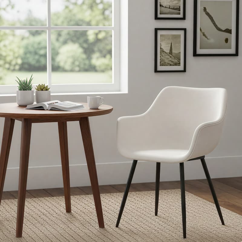 Markley Mid-Century Modern Vegan Leather Dining Chair - Waterproof Kitchen Side Chair with Matte Black Metal Legs