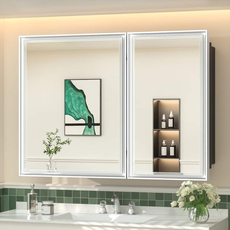 TokeShimi Medicine Cabinets for Bathroom with Mirror, Beveled Framed - 40''x30'' - Silver