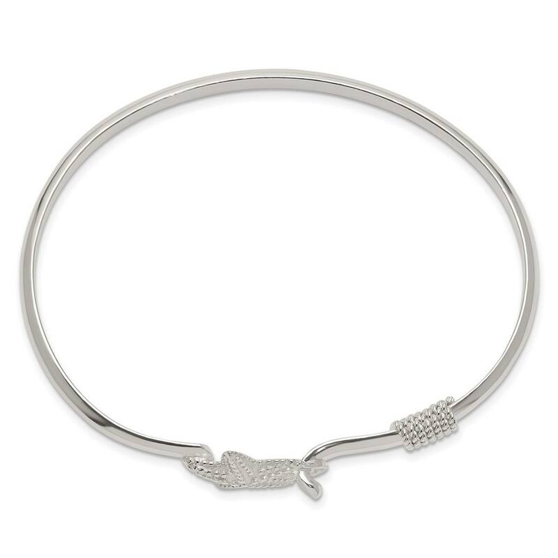 Curata 925 Sterling Silver 7" Textured Nautical Starfish Hook Bangle Bracelet