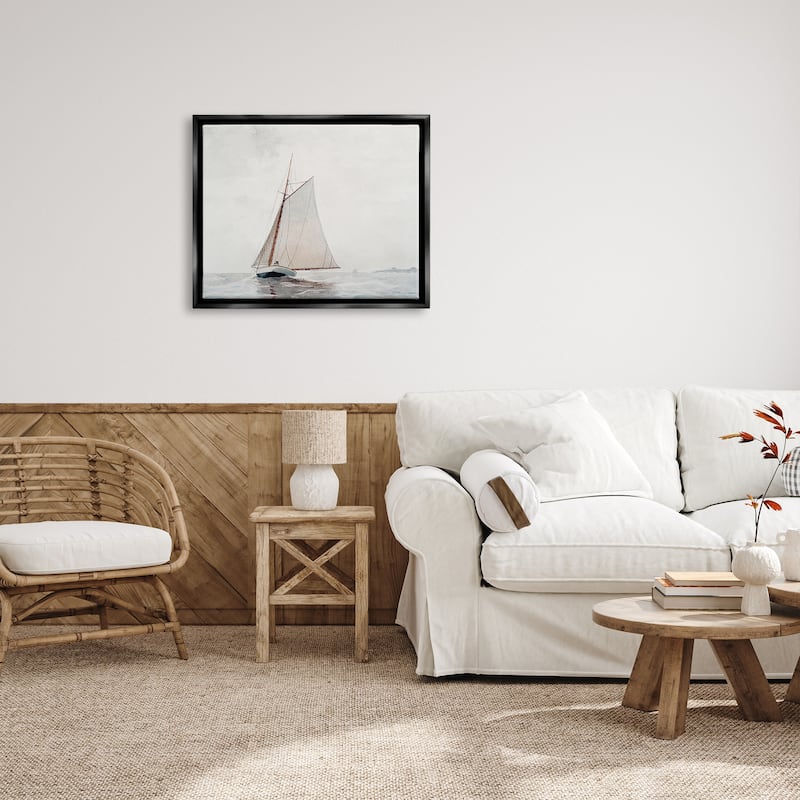 Stupell Sailboat Foggy Weather Clouds Ocean Waves Crashing Floater Frame, Design by Lettered and Lined