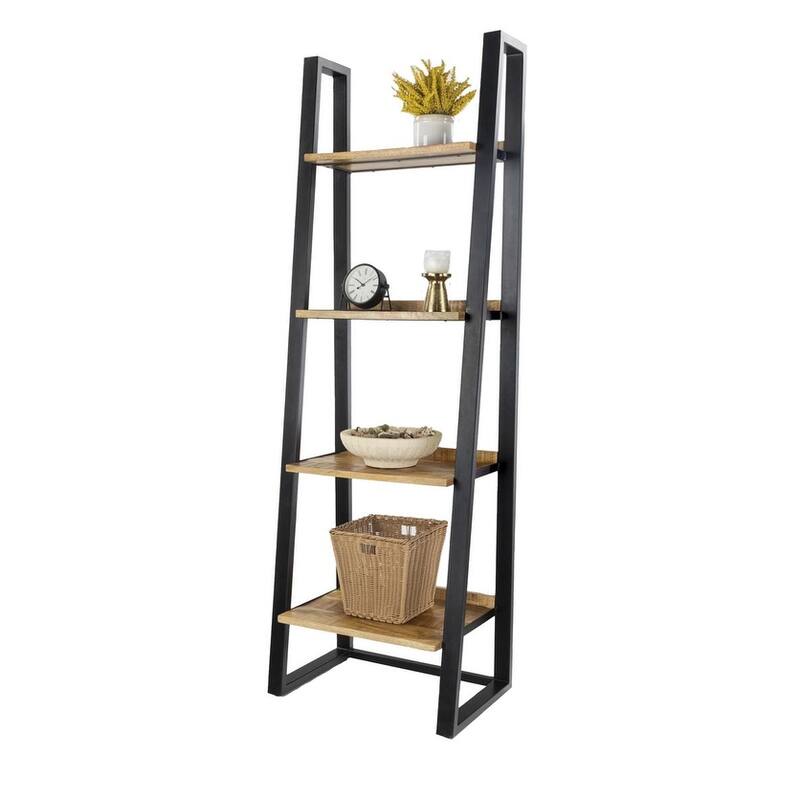 5-Tier Storage Industrial Ladder Bookshelf Solid Mango Wood