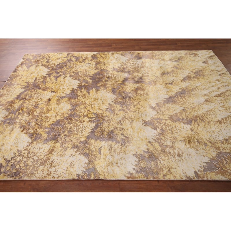 Yellow Abstract Area Rug Hand-Knotted Wool Carpet - 5'11"x 8'11"