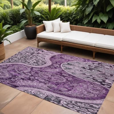HomeRoots Floral Medallion Transitional Rectangle Outdoor Rug