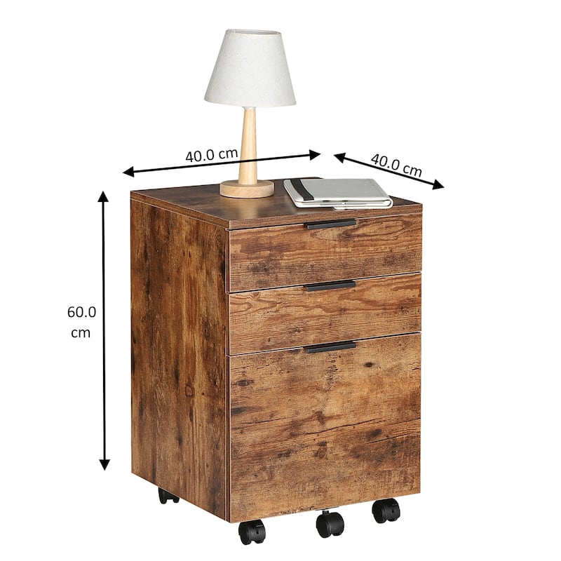 JJS 3 Drawer Rolling Wood File Cabinet with Locking Wheels for A4 or Letter Size