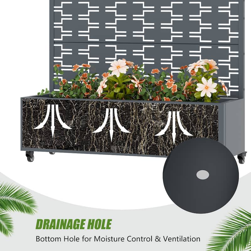 Metal Planter Box with Trellis Privacy Screen Planter Box with Lockable Wheels