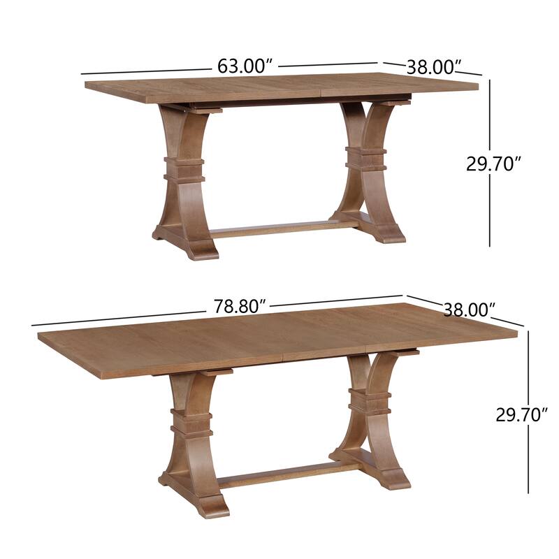 Christopher Knight Home - Rustic Extendable Dining Table with Rubberwood X-Frame Base and Extension Leaf