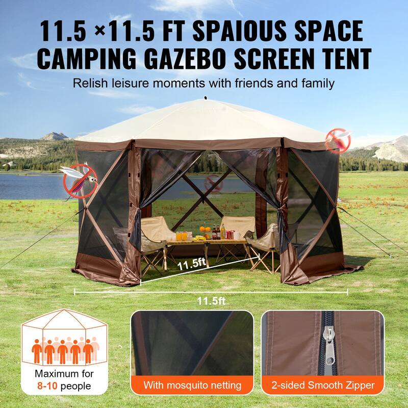 Pop Up Screen Tent 6-Sided Canopy with Privacy Panels & Netting
