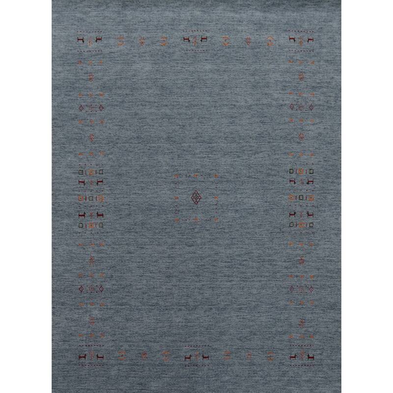 Hand Knotted Oriental 100% Wool Carpet Tribal Animal Pictorial Navy Blue & Blues Gabbeh Area Rug - 9' 10'' X 7' 11''