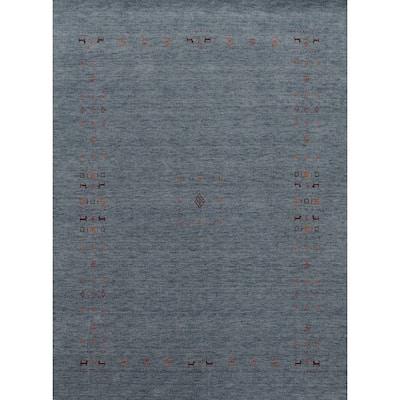 Hand Knotted Oriental 100% Wool Carpet Tribal Animal Pictorial Navy Blue & Blues Gabbeh Area Rug - 9' 10'' X 7' 11''