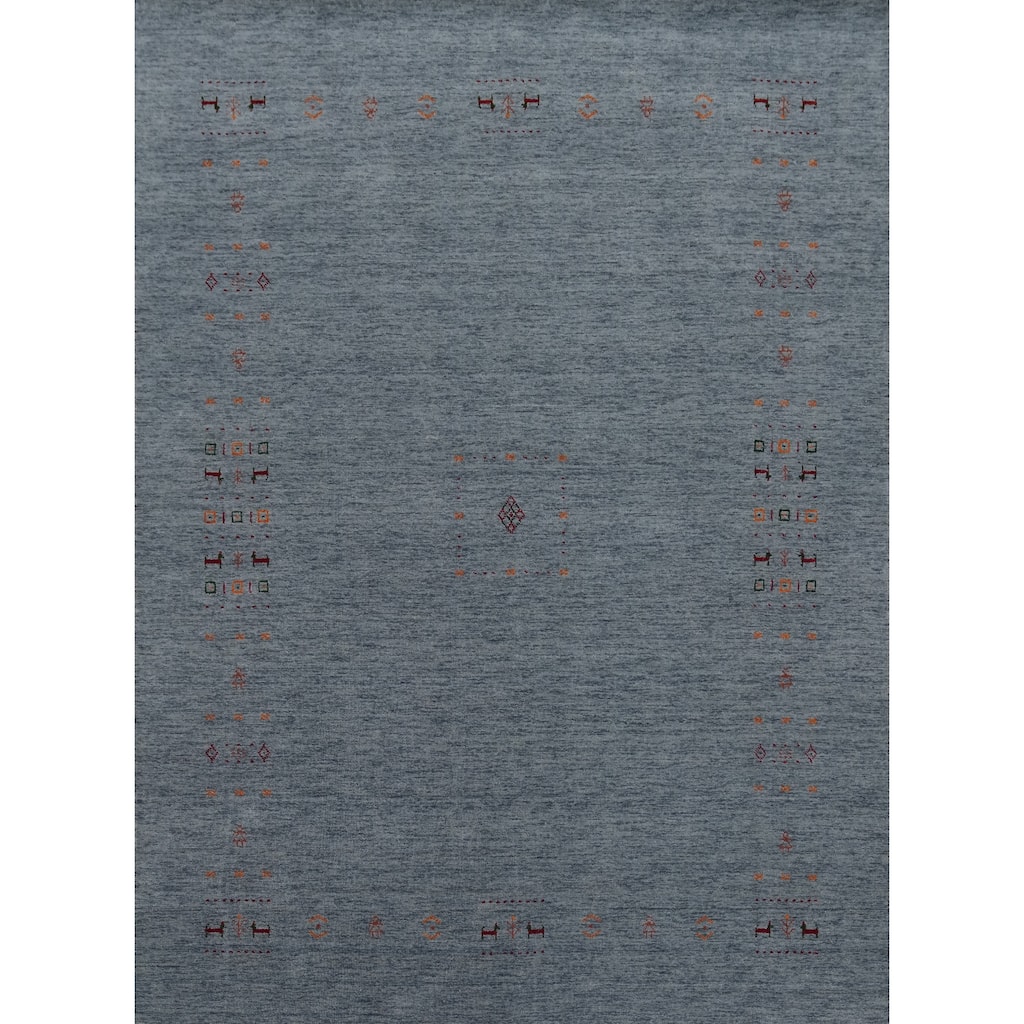 Hand Knotted Oriental 100% Wool Carpet Tribal Animal Pictorial Navy Blue & Blues Gabbeh Area Rug - 9' 10'' X 7' 11''