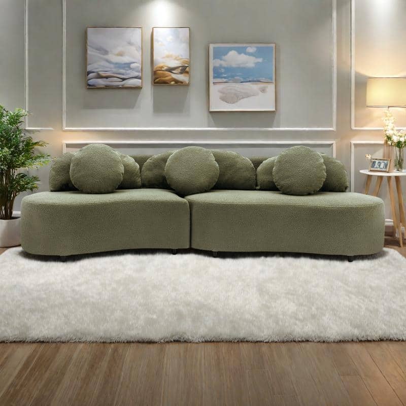 103.5" Lamb Velvet Armless Sofa with 6 Pillows and Floating Design - Green