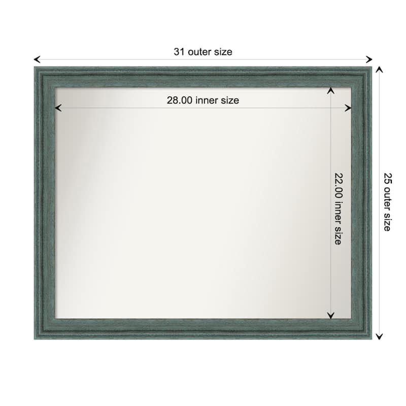 Upcycled Non-Beveled Wood Framed Bathroom Vanity Wall Mirror - Upcycled Teal Grey - Glass Size 28x22