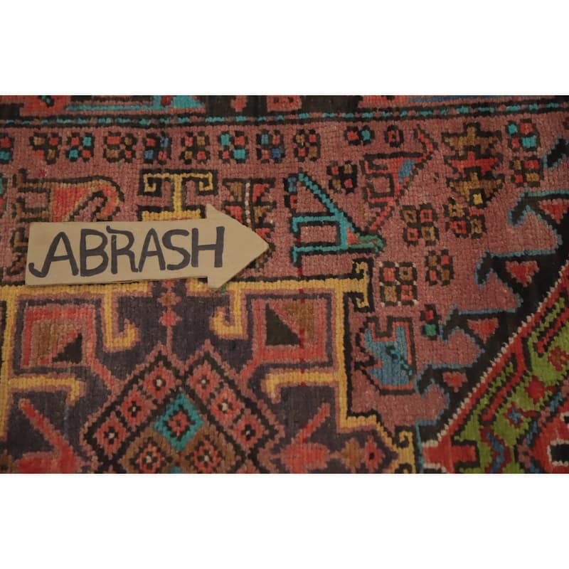 Hand Knotted Oriental 100% Wool Carpet Traditional Geometric Pink Heriz Runner Rug - 9' 5'' X 3' 0''