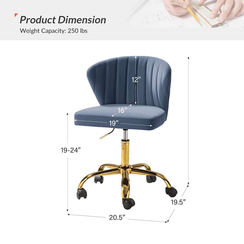 Ilia Modern Velvet Wingback 360 degree Ergonomic Office Task Chair with Channel Tufted Back by HULALA HOME