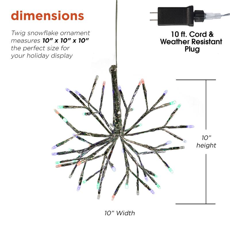 Alpine Corporation 10"H Indoor Christmas Snowflake Ornament with LED Lights