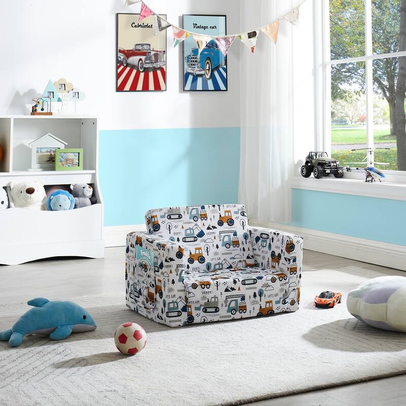 Kids Sofa, Children's 2 in 1 Convertible Sofa to Lounger - White