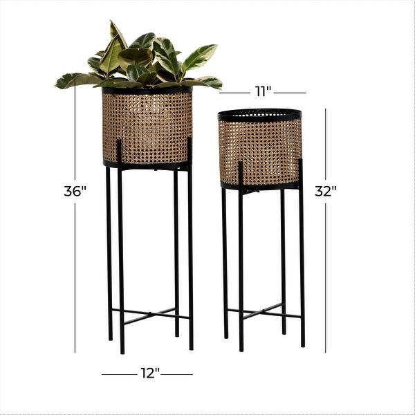 Gold and Black Metal Iron Industrial Contemporary Planter Stands (Set of 2) - 11 x 11 x 32Round