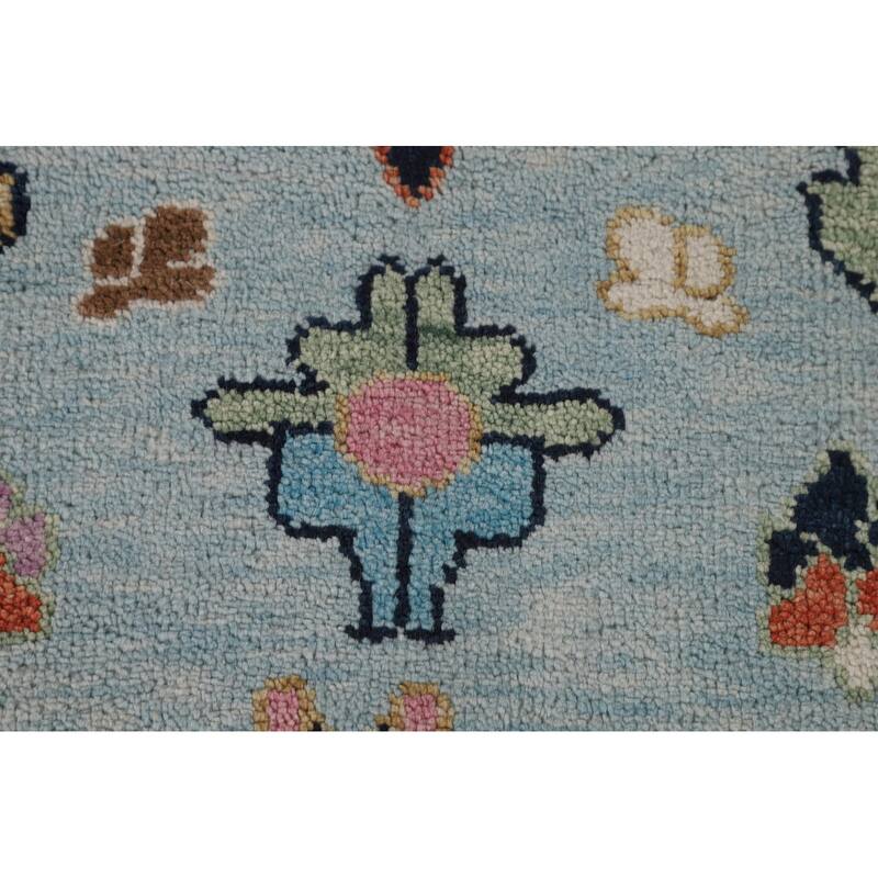 Light Blue Oushak Rug Hand-Knotted Wool Carpet - 8'11" x 11'8"