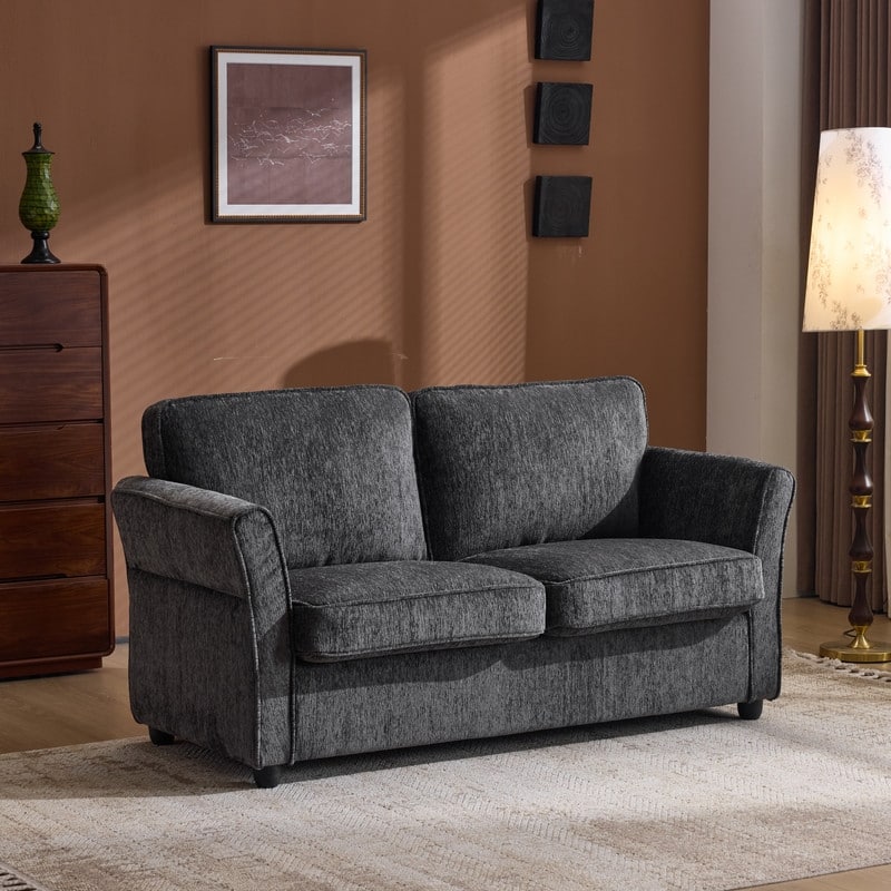 Chenille Loveseat With Floral Arms For Living Room