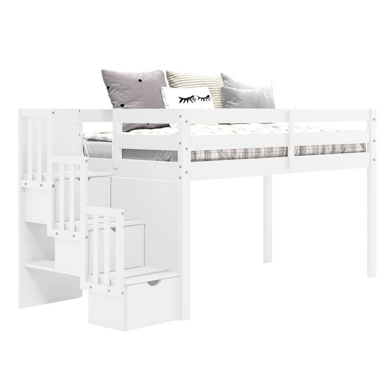 Taylor & Olive Trillium Low Loft Twin Bed with 3 Step-Stairway