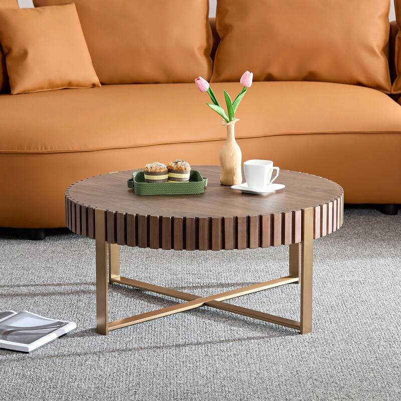 31.5 Inch Round Coffee Table with Sturdy Pedestal