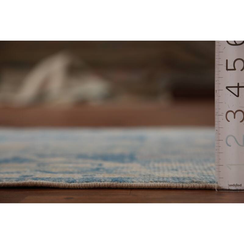 Hand Knotted Oriental 100% Wool Carpet Transitional Geometric Navy Blue & Blues Oushak Runner Rug - 14' 4'' X 2' 10''