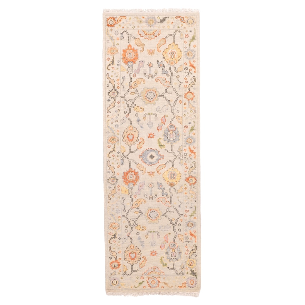ECARPETGALLERY Hand-knotted Modern Oushak Ivory Wool Rug - 2'6 x 8'0
